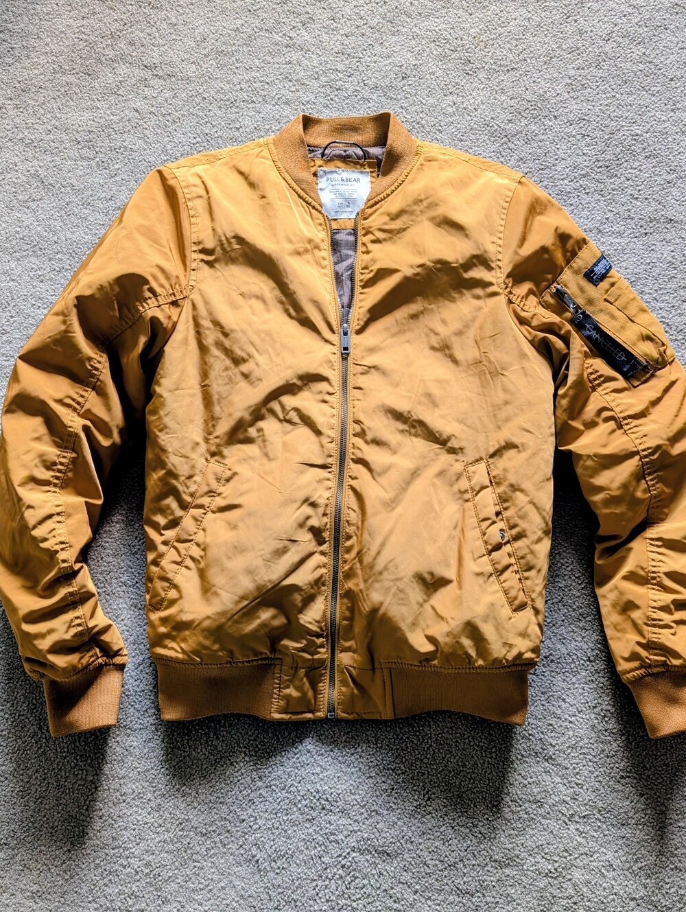Pull&Bear Mustard Full Zip Bomber Jacket Full Zip (S)